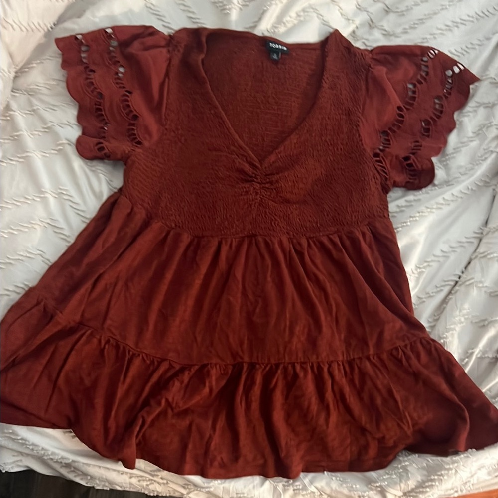 Torrid  Rust Cap Sleeve Ruffled Blouse